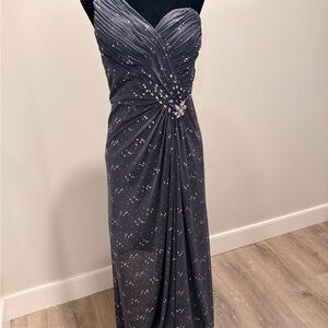 Cachet Charcoal Sparkle Strapless Ruched Maxi Dress